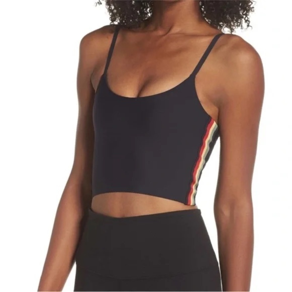 Spiritual Gangster Black Cropped Workout Tank with Striped Sides